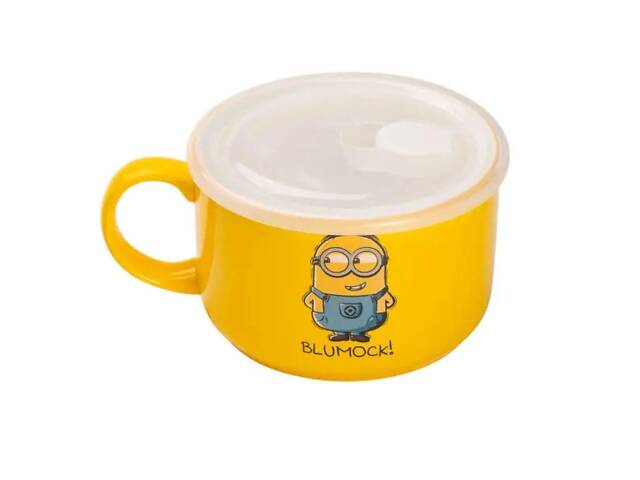 Кружка керамічна з пластиковою кришкою, 900 мл, для супу та локшини Minions - Фото 2