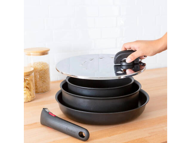 Крышка для посуды Tefal Ingenio, 20-28см, нержавіюча сталь, пластик (L9829853) - Фото 4