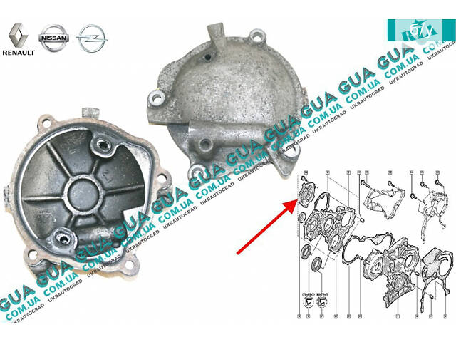 Крышка передняя водяного насоса ( помпы ) 8200006884 Nissan / НИССАН INTERSTAR 1998-2010 / ИНТЭРСТАР 98-10, Nissan / НИС