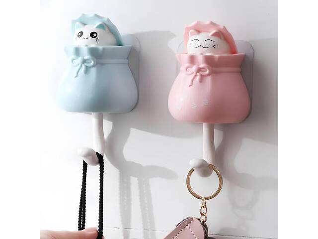 Гачки для ключів Котики RESTEQ 2 шт, ключниця Кіт у мішку, вішалка декоративна для ключів і рушників - Фото 1
