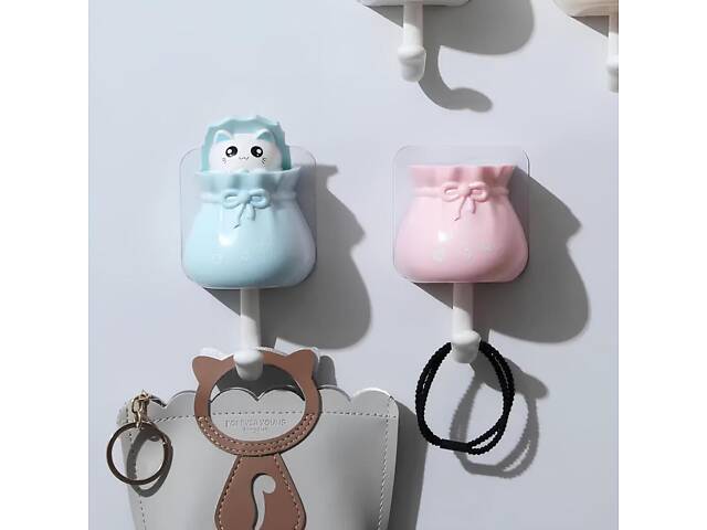 Гачки для ключів Котики RESTEQ 2 шт, ключниця Кіт у мішку, вішалка декоративна для ключів і рушників - Фото 2