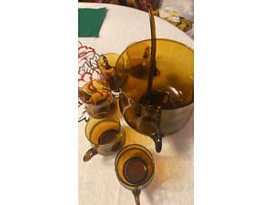 Крюшонниця 3 л з ополоником та 5 чашок кольорове скло