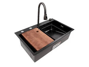Кухонная мойка 75*45A PVD черная Handmade 'Водопад'