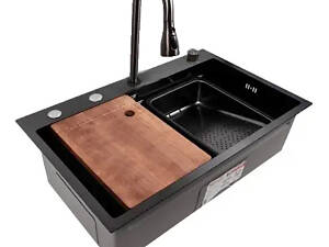 Кухонна мийка 75*45A PVD чорна Handmade 'Водоспад'