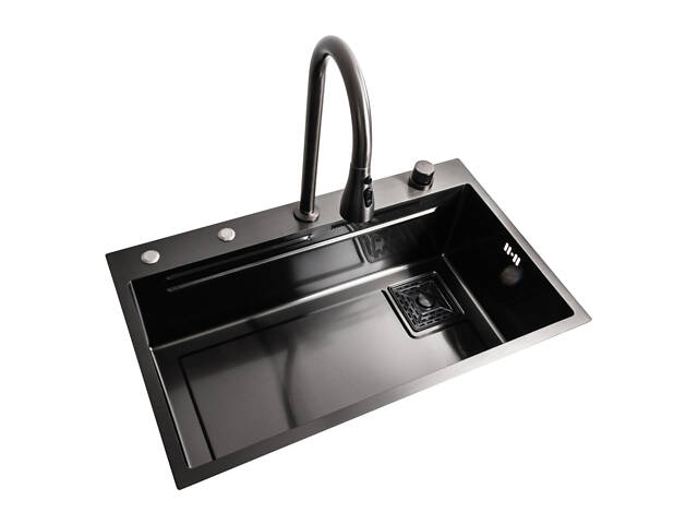 Кухонна мийка 75*45A PVD чорна Handmade 'Водоспад' - Фото 3