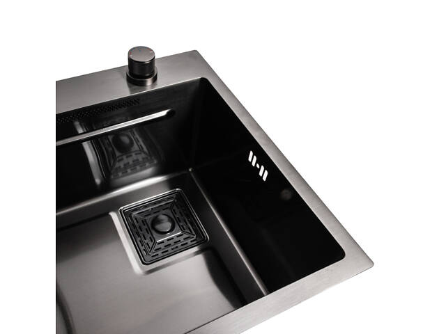 Кухонна мийка 75*45A PVD чорна Handmade 'Водоспад' - Фото 5