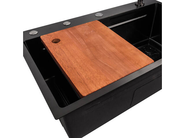 Кухонна мийка 75*45A PVD чорна Handmade 'Водоспад' - Фото 6