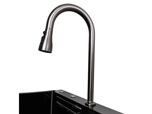 Кухонна мийка 75*45A PVD чорна Handmade 'Водоспад' - Фото 9