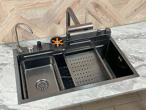 Кухонная мойка из нержавеющей стали Kroner Platinum Handmade SP7545DB Nano Black