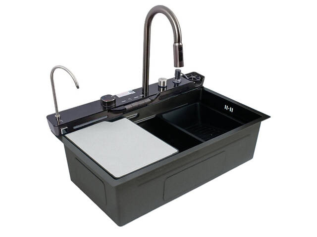Кухонна мийка KARAFA-4 7546 чорна з нержавіючої сталі. - Фото 1