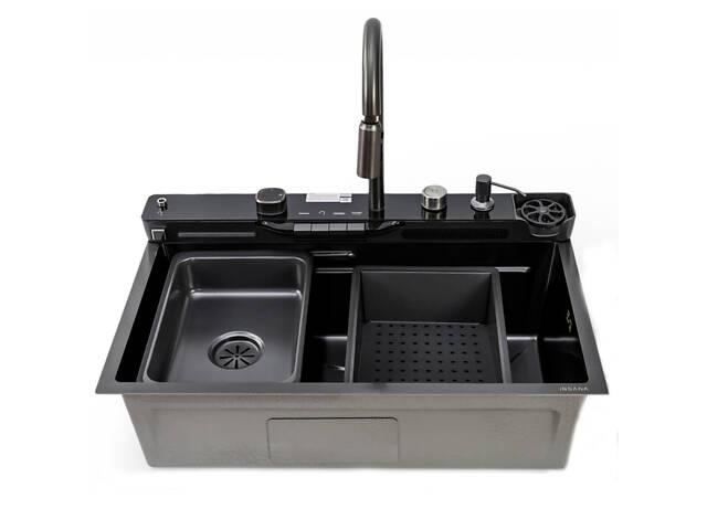 Кухонна мийка KARAFA-4 7546 чорна з нержавіючої сталі. - Фото 2