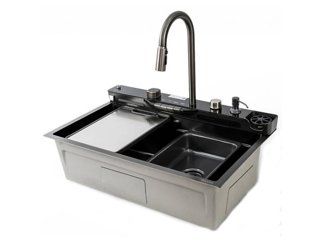 Кухонна мийка KARAFA-4 7546 чорна з нержавіючої сталі. - Фото 3