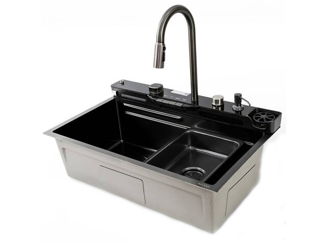 Кухонна мийка KARAFA-4 7546 чорна з нержавіючої сталі. - Фото 4