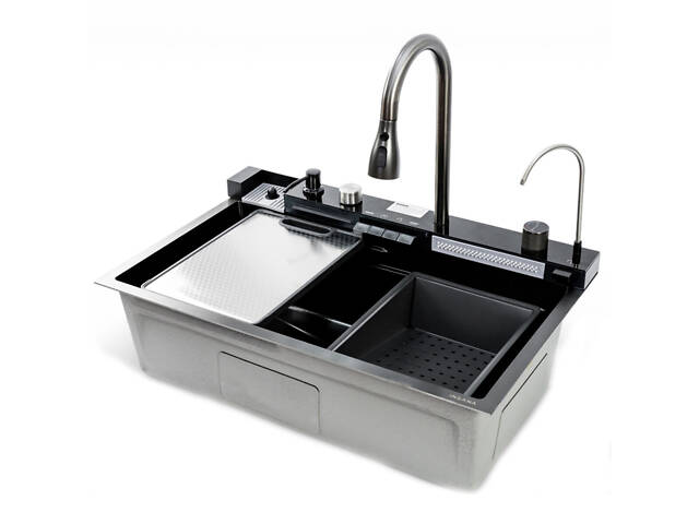 Кухонна мийка MITTONI B-5 7546 чорна з нержавіючої сталі. - Фото 2