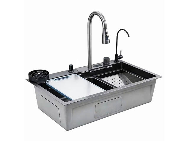 Кухонна мийка TWITER-2 7546 чорна з нержавіючої сталі. - Фото 1