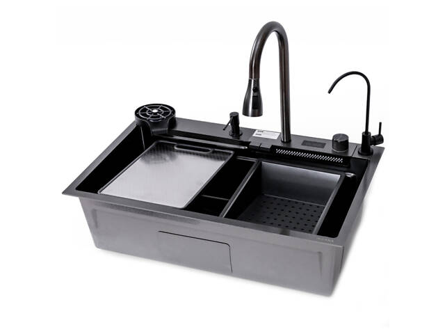 Кухонна мийка TWITER-2 7546 чорна з нержавіючої сталі. - Фото 2