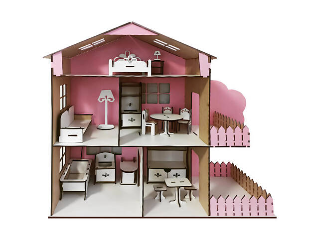 Ляльковий будиночок дерев'яний 3-поверховий з меблями Tree house рожевий AM-1.02 - Фото 2