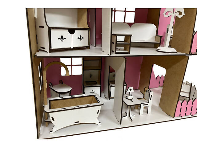 Ляльковий будиночок дерев'яний 3-поверховий з меблями Tree house рожевий AM-1.02 - Фото 5