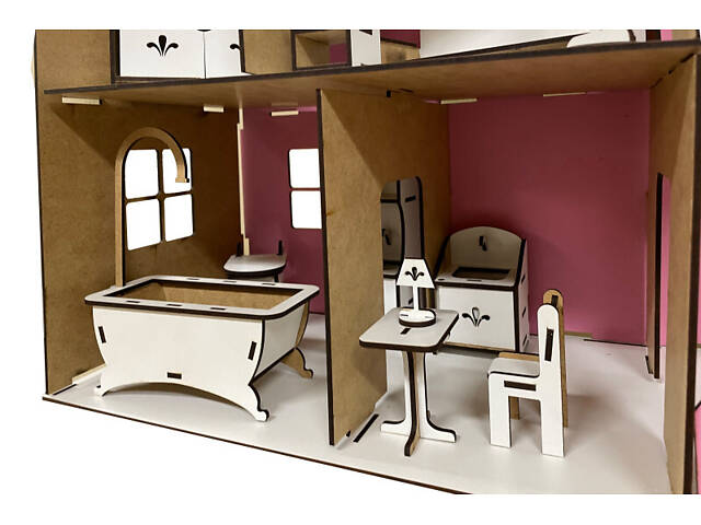 Ляльковий будиночок дерев'яний 3-поверховий з меблями Tree house рожевий AM-1.02 - Фото 6