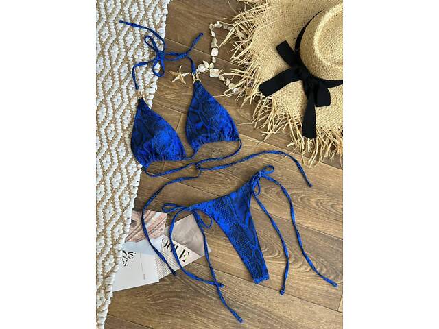 Купальник роздільний зміїна шкіра, синій SW3741 M - Фото 10