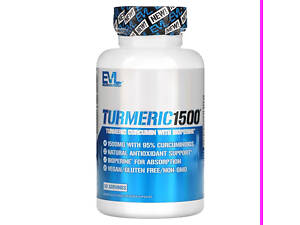 Куркумин EVLution Nutrition Turmeric1500, Turmeric Curcumin with Bioperine, 90 Veggie Capsules