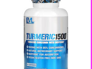 Куркумин EVLution Nutrition Turmeric1500, Turmeric Curcumin with Bioperine, 90 Veggie Capsules