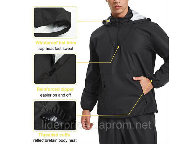 Куртка-сауна для похудения с капюшоном JUNLAN Sweat Jacket Zipper Hoodie Sauna. - Фото 3