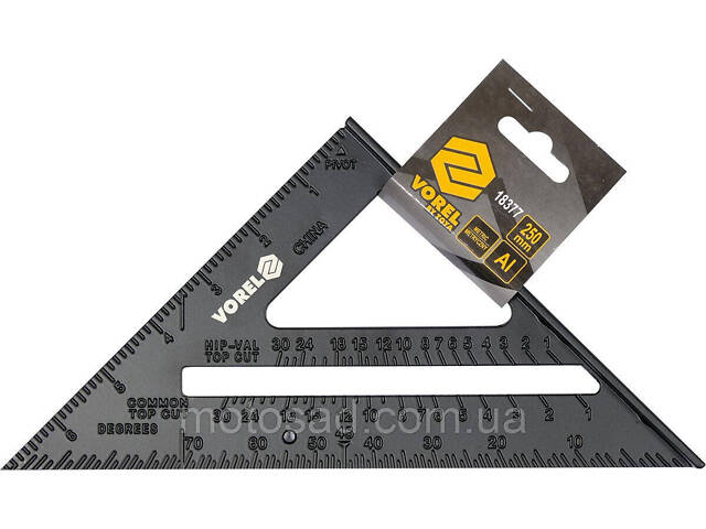 Кутник алюмінієвий VOREL зі стопкою, 180х 180х 250 мм і метричною шкалою [12/120] - Фото 4