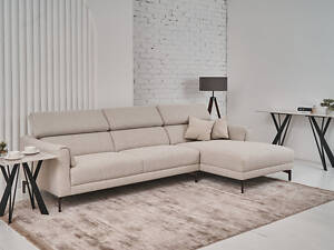 Угловой диван 'Леонардо' бежевый лен + черный (R)