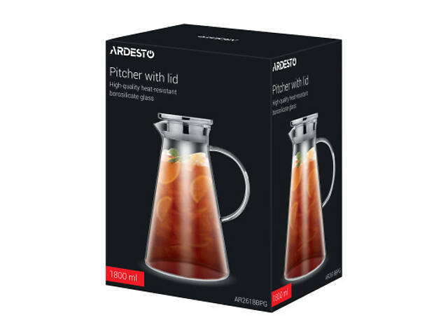 Кувшин Ardesto 1800 мл, боросилікатне скло, нержавіюча сталь, прозорий (AR2618BPG) - Фото 2