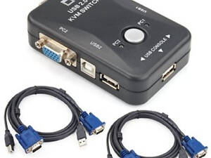 KVM свич переключатель, 2 порта, VGA USB, 2 кабеля