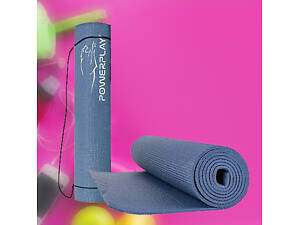 Килимок для йоги фітнесу гімнастіки каремат PowerPlay 4010 PVC Yoga Mat Синій 173см на 61см