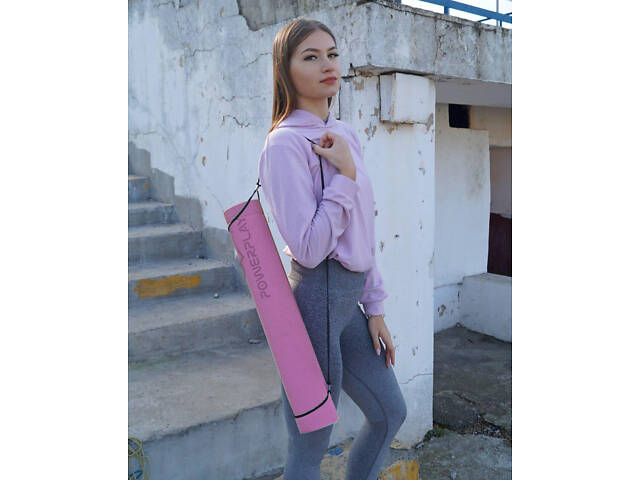 Килимок для йоги та фітнесу PowerPlay 4010 PVC Yoga Mat Рожевий (173x61x0.6) - Фото 7