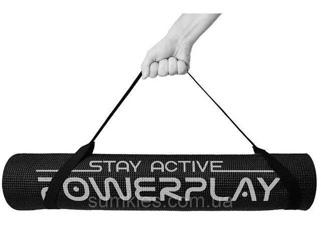 Килимок для йоги та фітнесу PowerPlay 4010 PVC Yoga Mat Чорний (173x61x0.6) - Фото 3