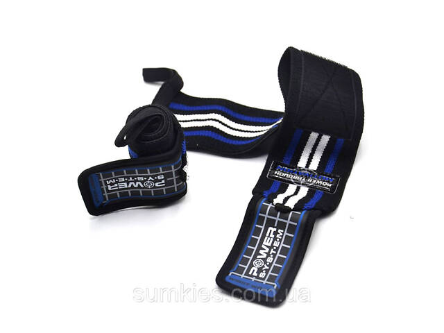 Кистьові бинти Power System PS-3500 Wrist Wraps Blue/Black - Фото 2