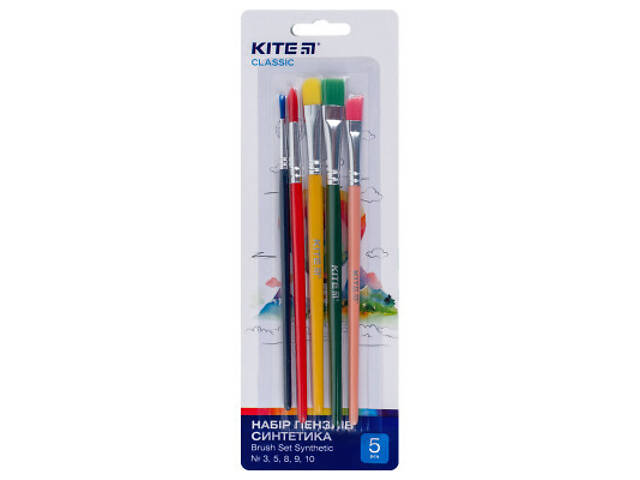 Пензлик для малювання Kite Classic набір з 5-ти пензлів синтетика 3, 5, 8, 9, 10 (K-333) - Фото 1