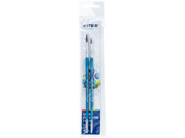 Пензлик для малювання Kite Classic набір з 2-х пензлів: поні круглий 4, 8 в пеналі (K-346) - Фото 1
