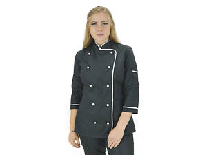 Кітель кухаря жіночий з сіткою на спині Марсель котон чорний/білий р.74 (42-76) рукав 3/4 - спецодяг кухаря