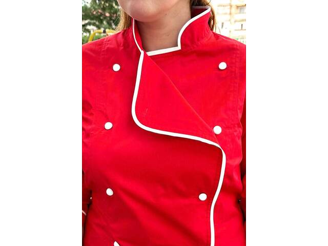 Китель повара женский с сеткой на спине Марсель котон красный/белый р.44 (42-76) рукав три чверти - спецодежда повара - Фото 6