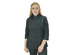 Кітель кухаря жіночий з сіткою на спині Марсель котон чорний/зелений р.76 (42-76) рукав 3/4 - спецодяг кухаря