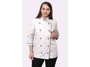 Кітель кухаря жіночий з сіткою на спині Марсель котон білий/чорний р.72 (42-76) рукав 3/4 - спецодяг кухаря