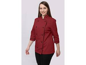 Кітель кухаря жіночий з сіткою на спині Марсель котон бордовий/чорний р.72 (42-76) рукав 3/4 - спецодяг кухаря