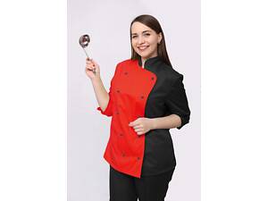 Кітель кухаря жіночий з сіткою на спині Марсель котон червоний/чорний р.68 (42-76) рукав 3/4 - спецодяг кухаря