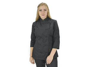 Кітель кухаря жіночий з сіткою на спині Марсель котон чорний р.74 (42-76) рукав 3/4 - спецодяг кухаря