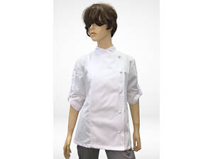 Кітель кухаря жіночий з сіткою на спині Шеф жіночий котон білий р.42 (40-76) рукав 3/4 - спецодяг кухаря