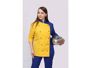 Кітель кухаря патріотичний з сіткою на спині жіночий Марсель котон жовтий/синій р.50 (42-76) рукав 3/4 - спецодяг кухаря