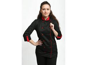 Кітель кухарський жіночий Мар'я батист чорний/червоний р.52 (42-56) рукав 3/4 - спецодяг кухаря