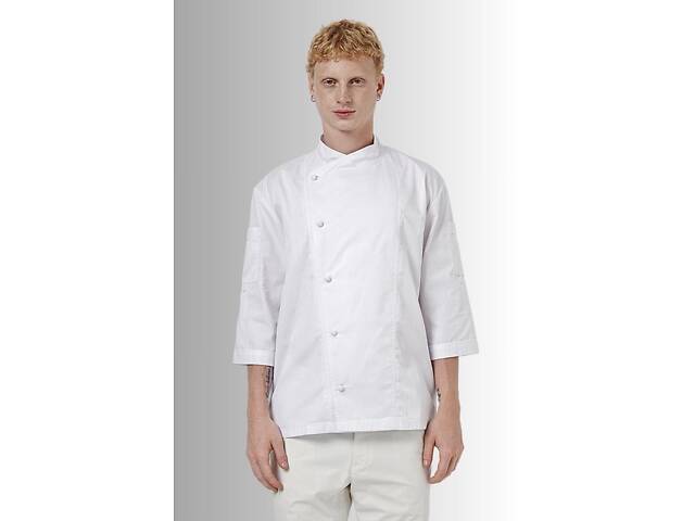 Китель с сеткой на спине мужской Шеф котон белый р.64 (44-74) рукав три чверти - спецодежда повара - Фото 1