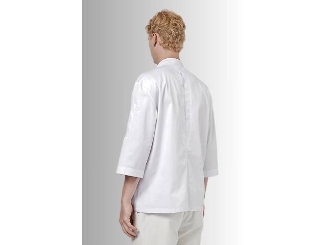 Китель с сеткой на спине мужской Шеф котон белый р.64 (44-74) рукав три чверти - спецодежда повара - Фото 2