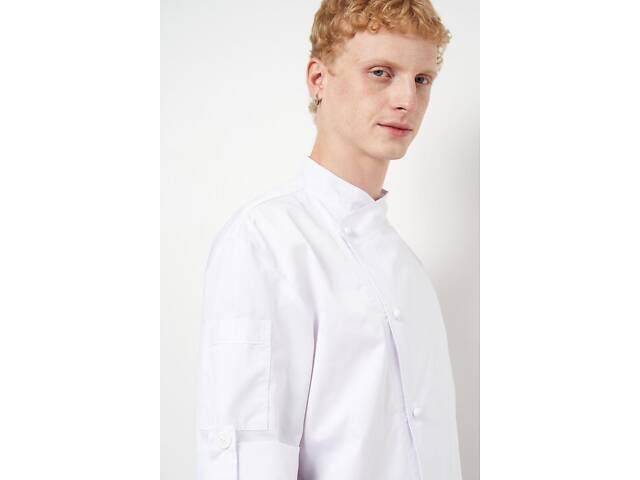 Китель с сеткой на спине мужской Шеф котон белый р.64 (44-74) рукав три чверти - спецодежда повара - Фото 4